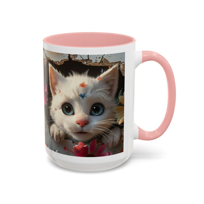 Cute White Kitten Coffee Mug – Floral Accent 11/15oz