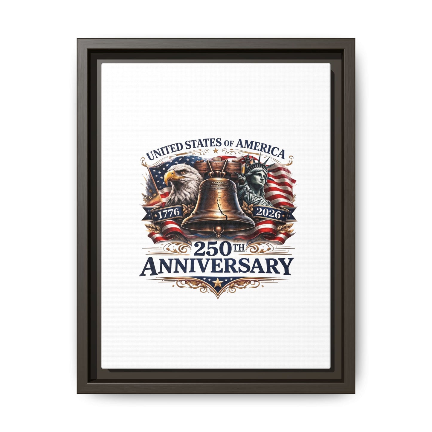 250th Anniversary Framed Canvas - United States of America Patriotic Liberty Bell Print