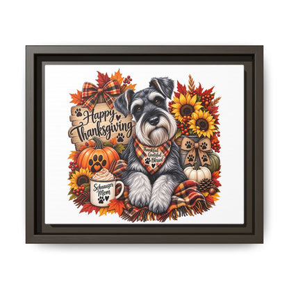 Happy Thanksgiving Schnauzer Framed Canvas — Autumn Dog Wall Art
