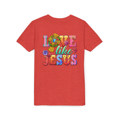 Youth Tee — "Love Like Jesus" Colorful Faith Graphic