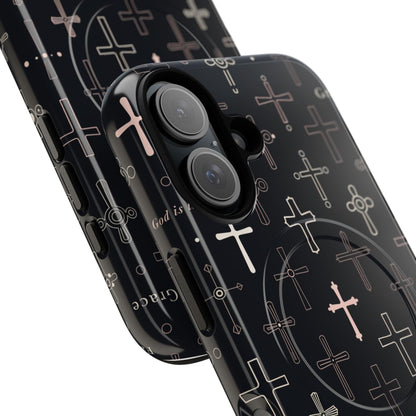 Magnetic Phone Case — Black Crosses "Grace" Protective Cover