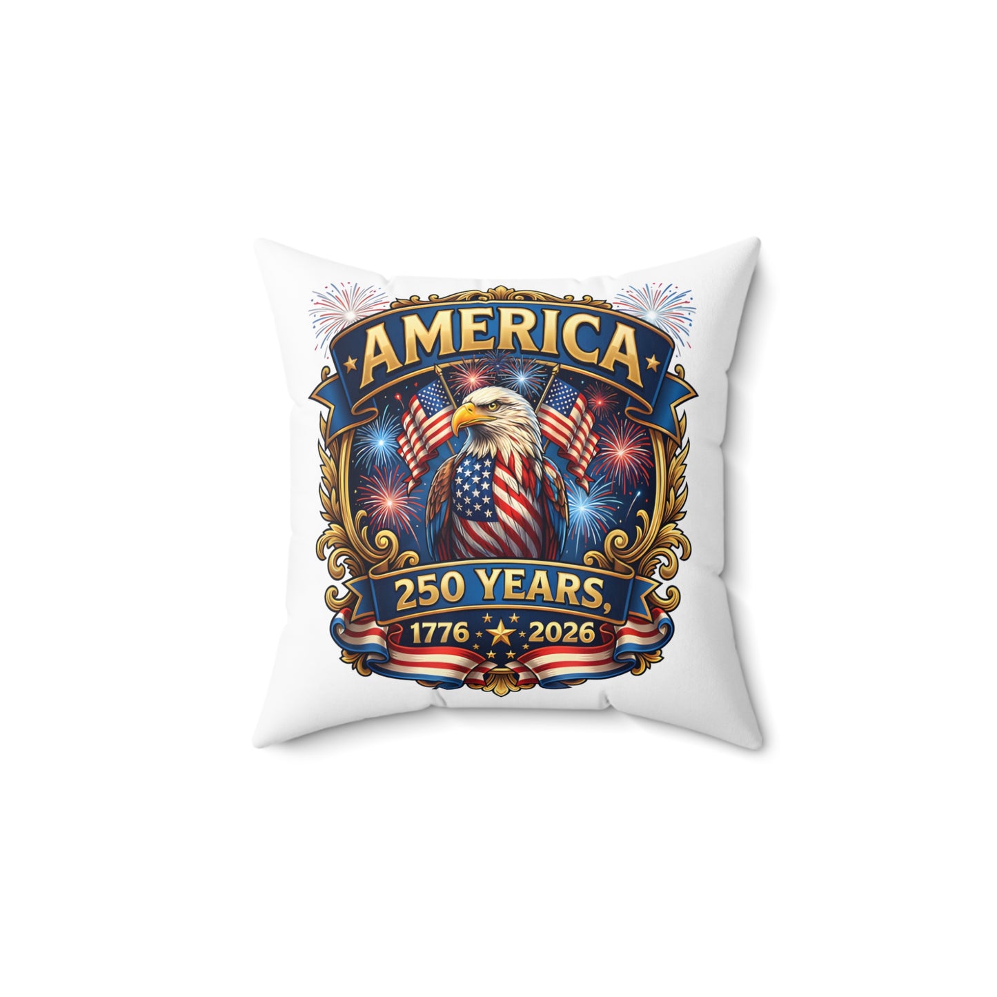 America 250th Anniversary Decorative Pillow — Eagle & Fireworks 1776–2026