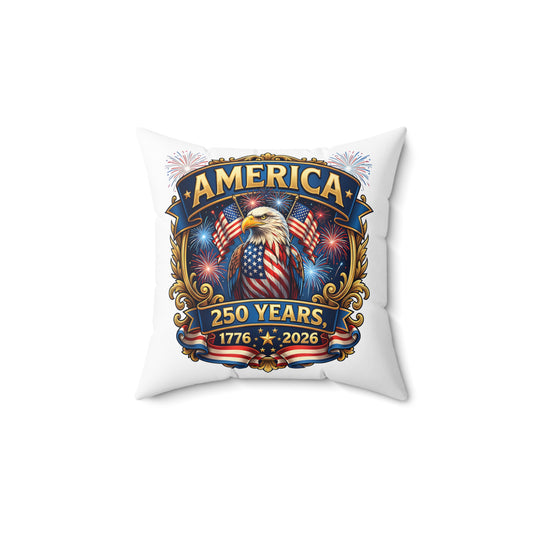 America 250th Anniversary Decorative Pillow — Eagle & Fireworks 1776–2026