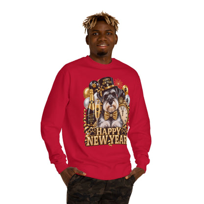 Happy New Year Dog Sweatshirt — Festive Paw Print NYE Crewneck