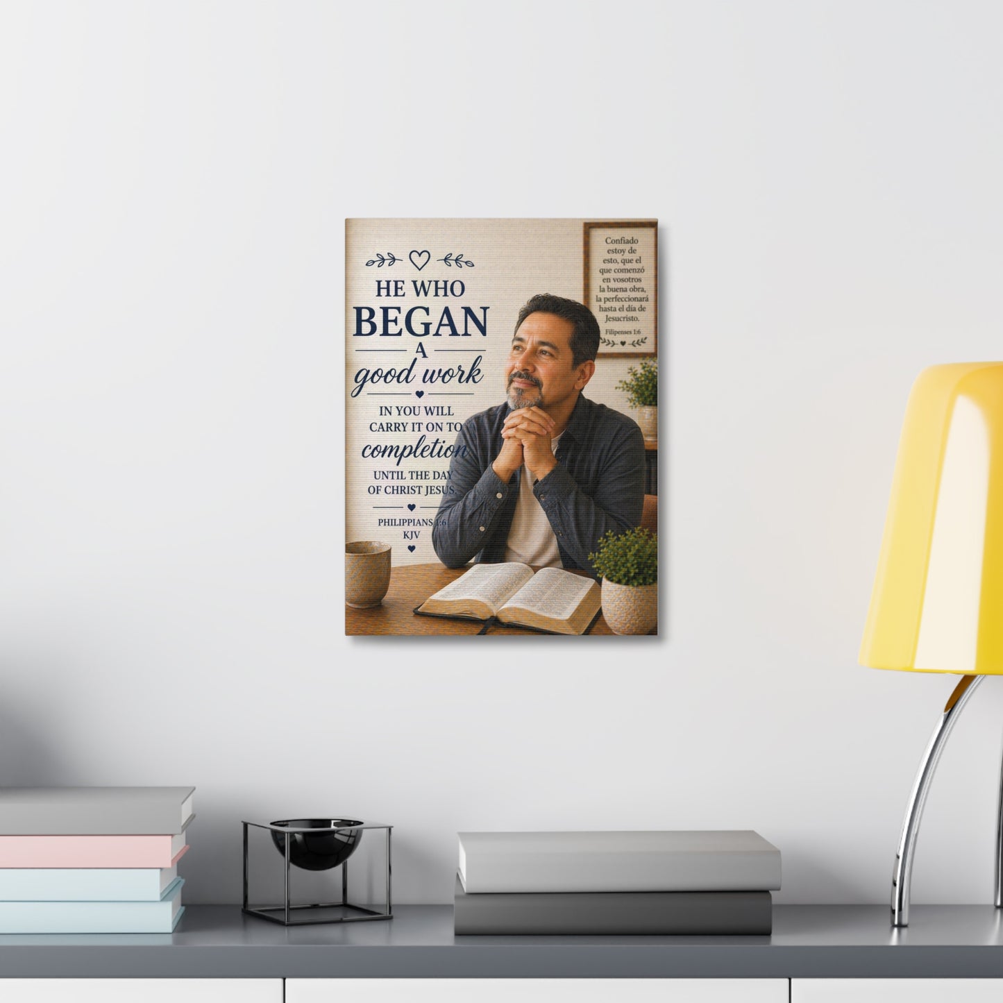 Philippians Canvas Wall Art — "He Who Began a Good Work" Inspirational Bible Verse Stretched Canvas