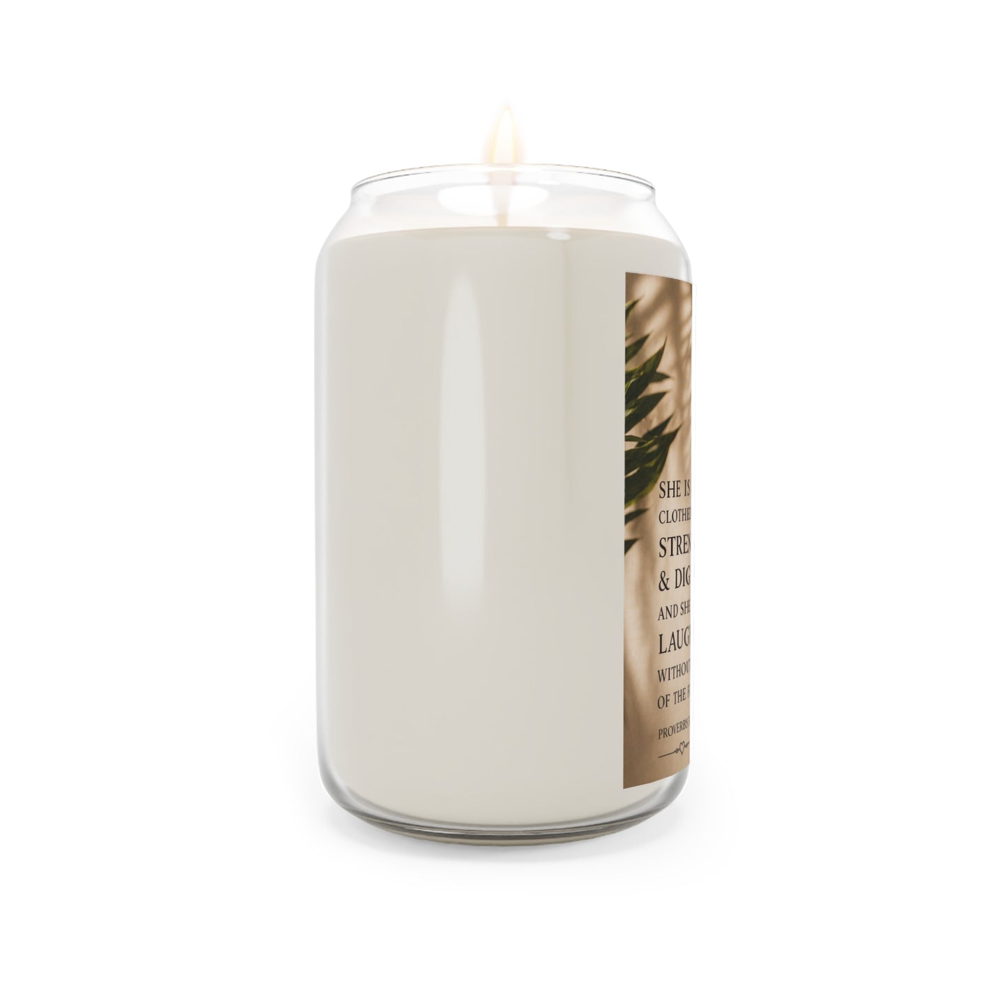 Inspirational Soy Candle 13.75oz — "She is clothed with strength & dignity" Scented Jar