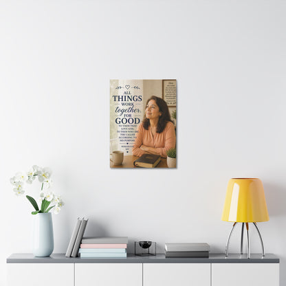 All Things Work Together For Good Stretched Canvas – Romans 8:28 Inspirational Christian Wall Art