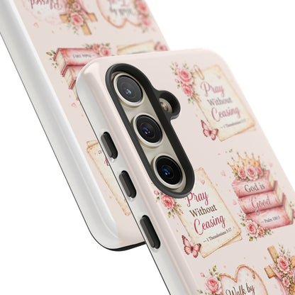 Christian Floral Phone Case — "Pray Without Ceasing" Faith Cross Design