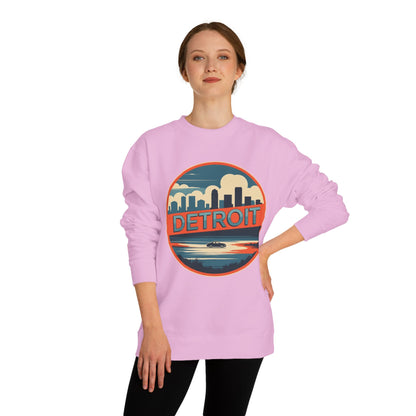 Detroit Skyline Crewneck Sweatshirt — Retro Sunset City Graphic