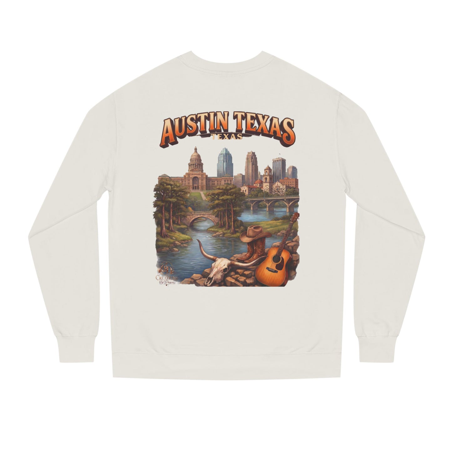 Austin Texas Sweatshirt — Vintage Cityscape & Guitar Crewneck