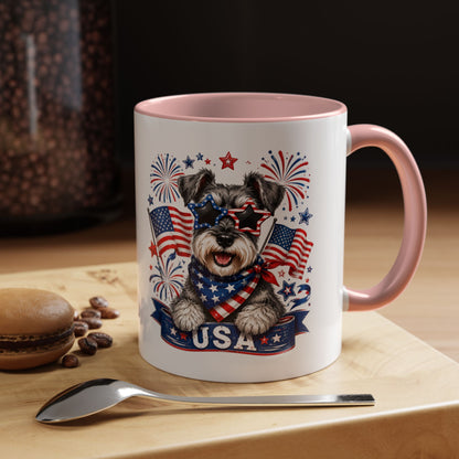 Patriotic Schnauzer Coffee Mug – USA Flag, Fireworks Accent Mug (11/15oz)