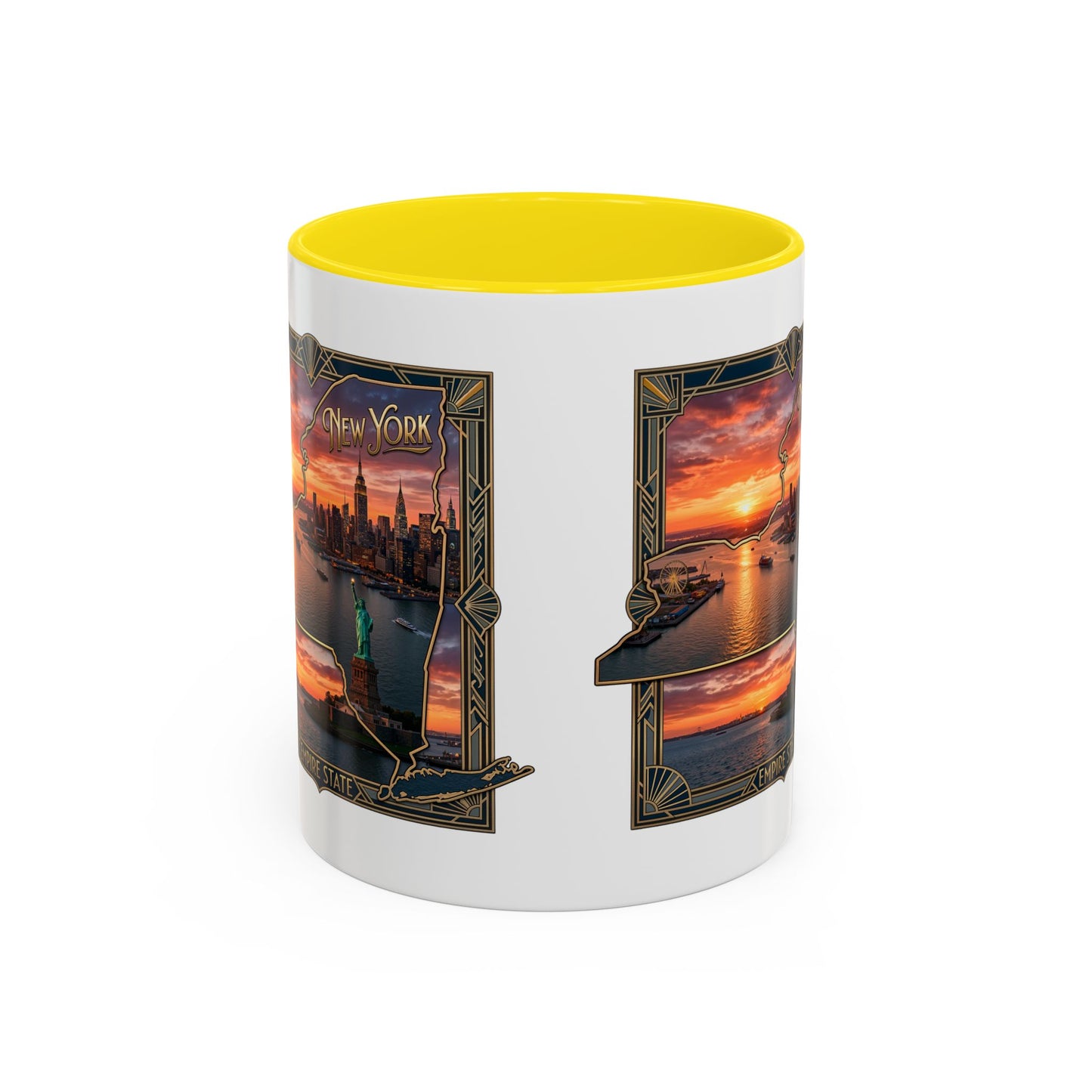 New York Skyline Accent Coffee Mug — Empire State Sunset Scene (11/15oz)