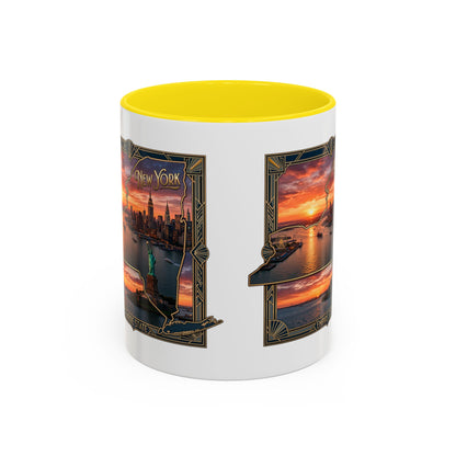 New York Skyline Accent Coffee Mug — Empire State Sunset Scene (11/15oz)