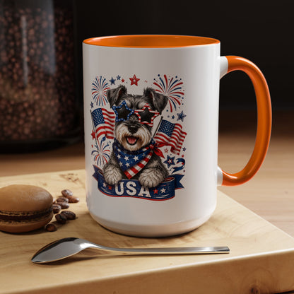 Patriotic Schnauzer Coffee Mug – USA Flag, Fireworks Accent Mug (11/15oz)