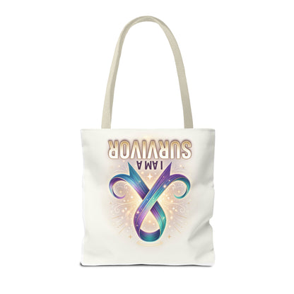 Survivor Ribbon Tote Bag - "I Am a Survivor" Awareness Reusable Shopper