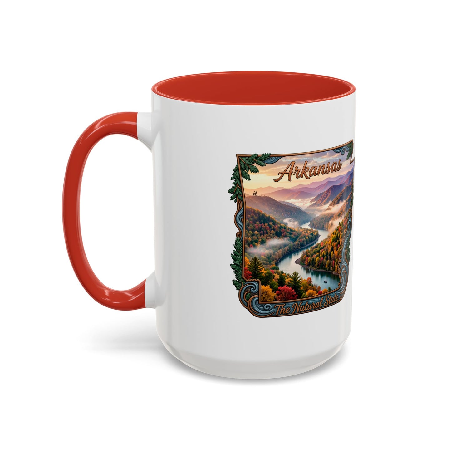 Arkansas Scenic Coffee Mug — Vintage State Map River Landscape (11/15 oz)