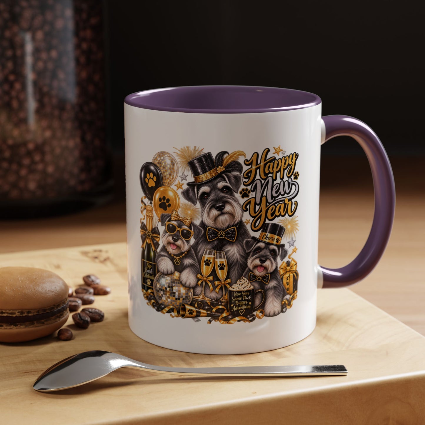 Happy New Year Schnauzer Coffee Mug — Festive Dog New Year Accent Mug (11/15oz)
