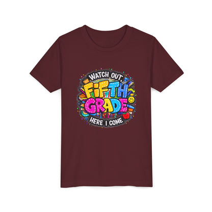 Fifth Grade T‑Shirt for Kids - "Watch Out Fifth Grade Here I Come" Back-to-School Tee