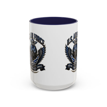 U.S. Air Force Emblem Accent Coffee Mug — Defend Protect Dominate (11/15oz)