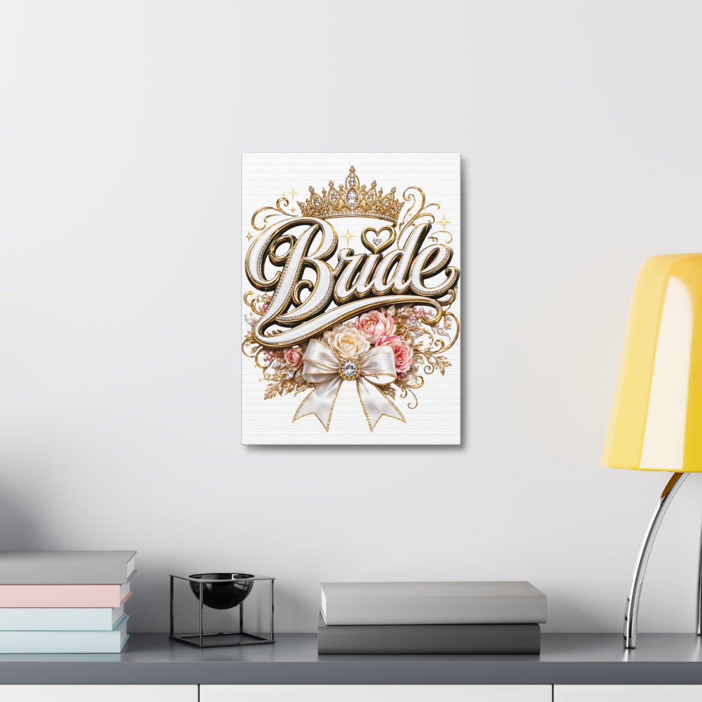 Bride Stretched Canvas – Gold Crown Floral Wedding Wall Art