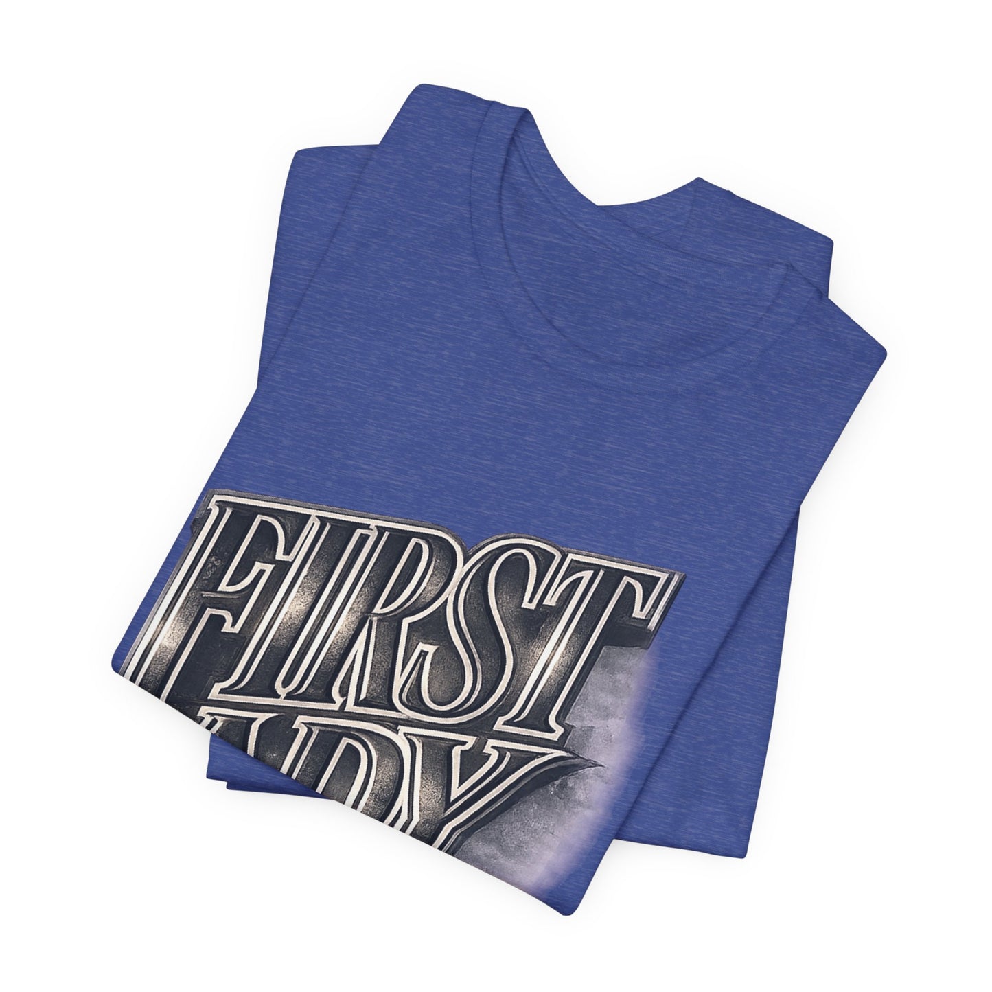 First Lady Graphic Tee — Retro Metallic Script Short Sleeve Shirt