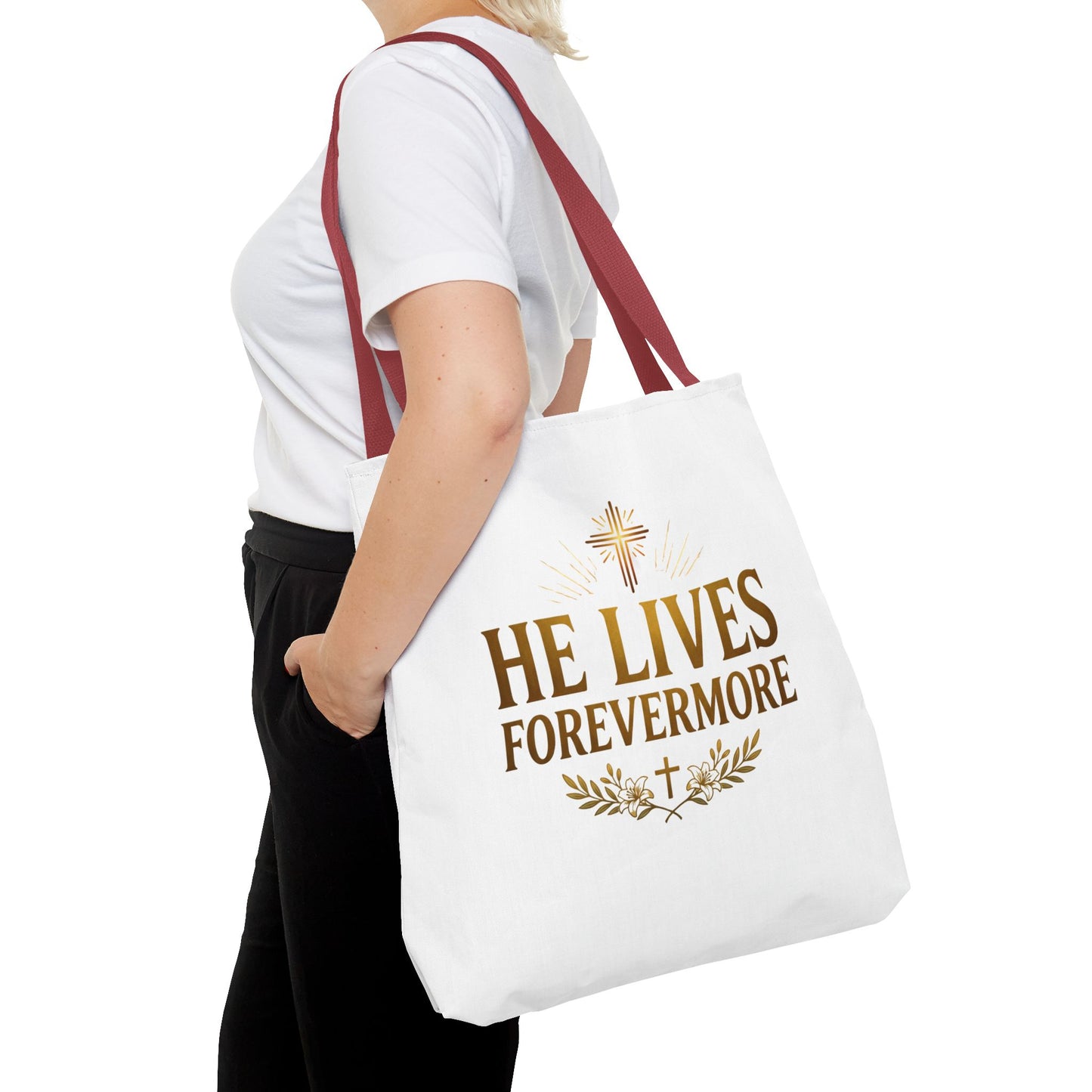 He Lives Forevermore Tote Bag – Christian Faith Cross Easter Canvas Tote