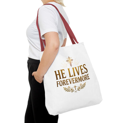 He Lives Forevermore Tote Bag – Christian Faith Cross Easter Canvas Tote