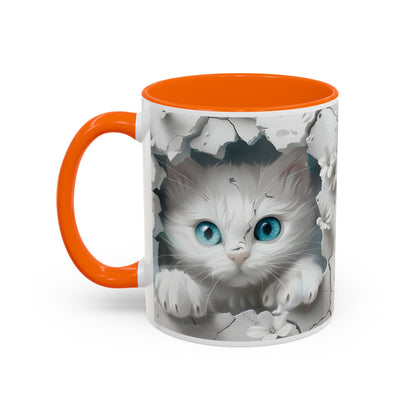 Cute Blue-Eyed Kitten Accent Coffee Mug – Floral Peekaboo Cat Design (11/15 oz)