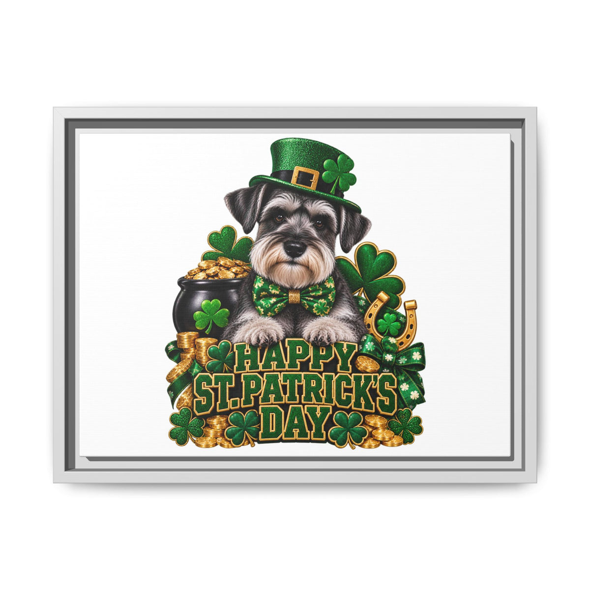 Happy St. Patrick’s Day Schnauzer Framed Canvas