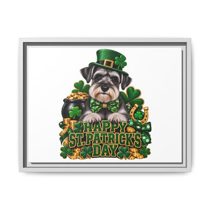 Happy St. Patrick’s Day Schnauzer Framed Canvas