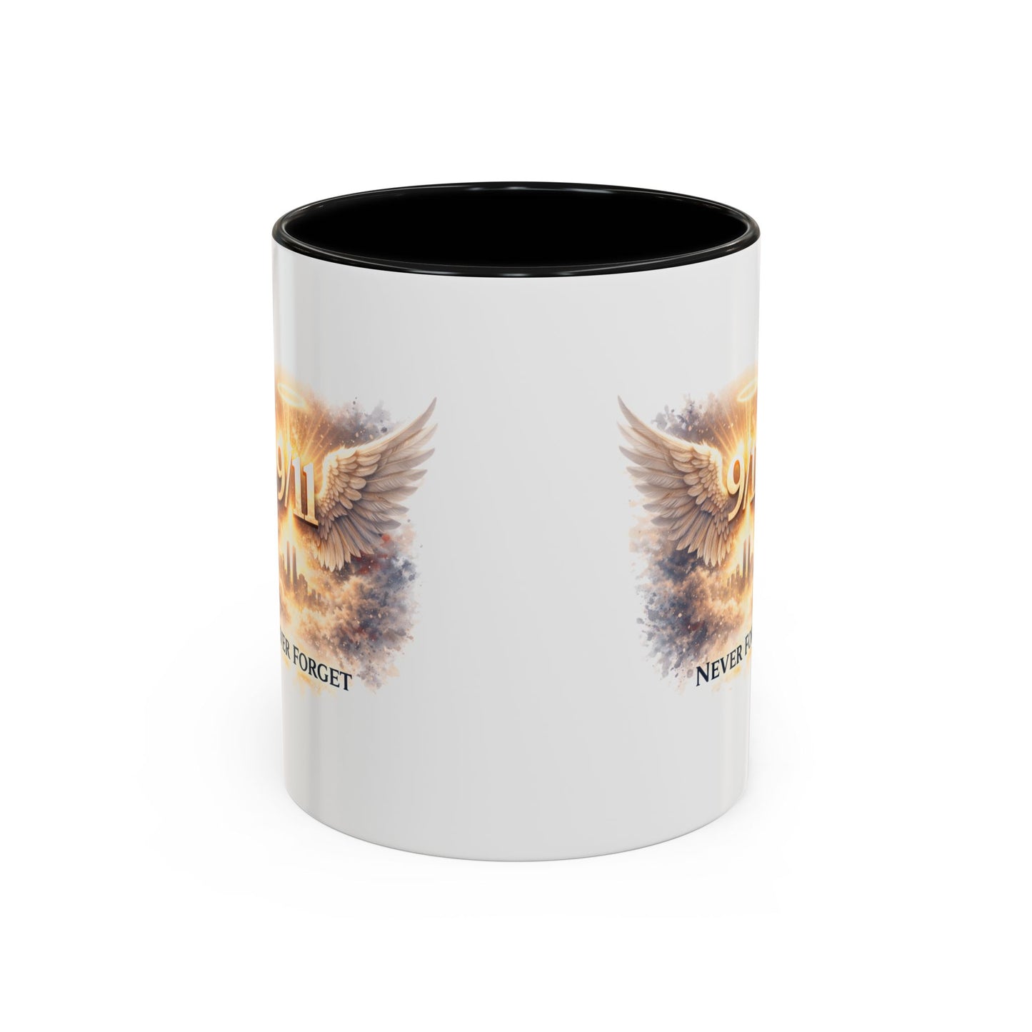 9/11 Never Forget Accent Coffee Mug — Memorial Tribute Ceramic Mug