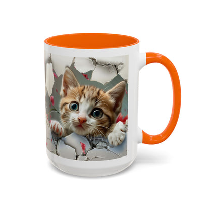 Kitten Peek Accent Coffee Mug — Cute Cat Peekhole Design (11/15 oz)