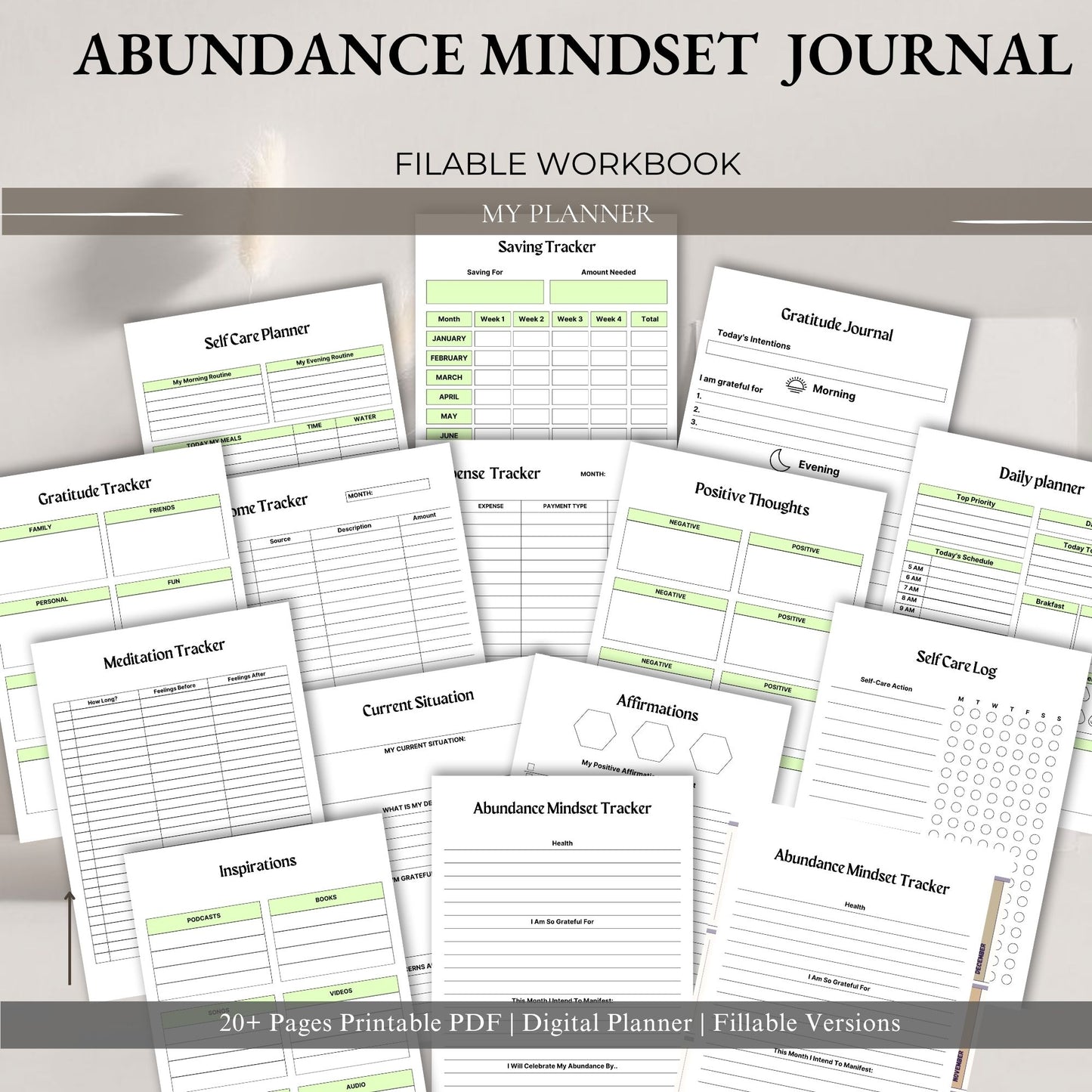 Abundance Mindset Journal Printable | Positive Thinking & Manifestation Workbook
