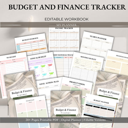 Budget & Finance Tracker Printable | Monthly Expense, Savings & Money Planner