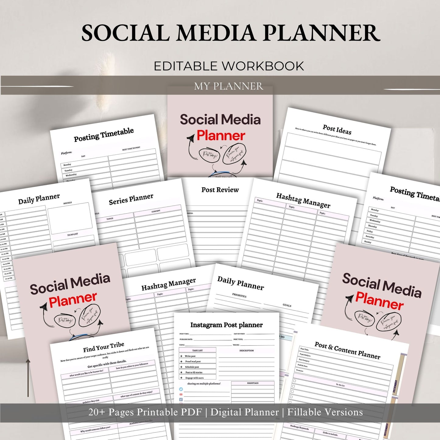 Social Media Planner | Content Planner & Strategy Tracker | Instagram & TikTok Planner | Marketing Planner Printable