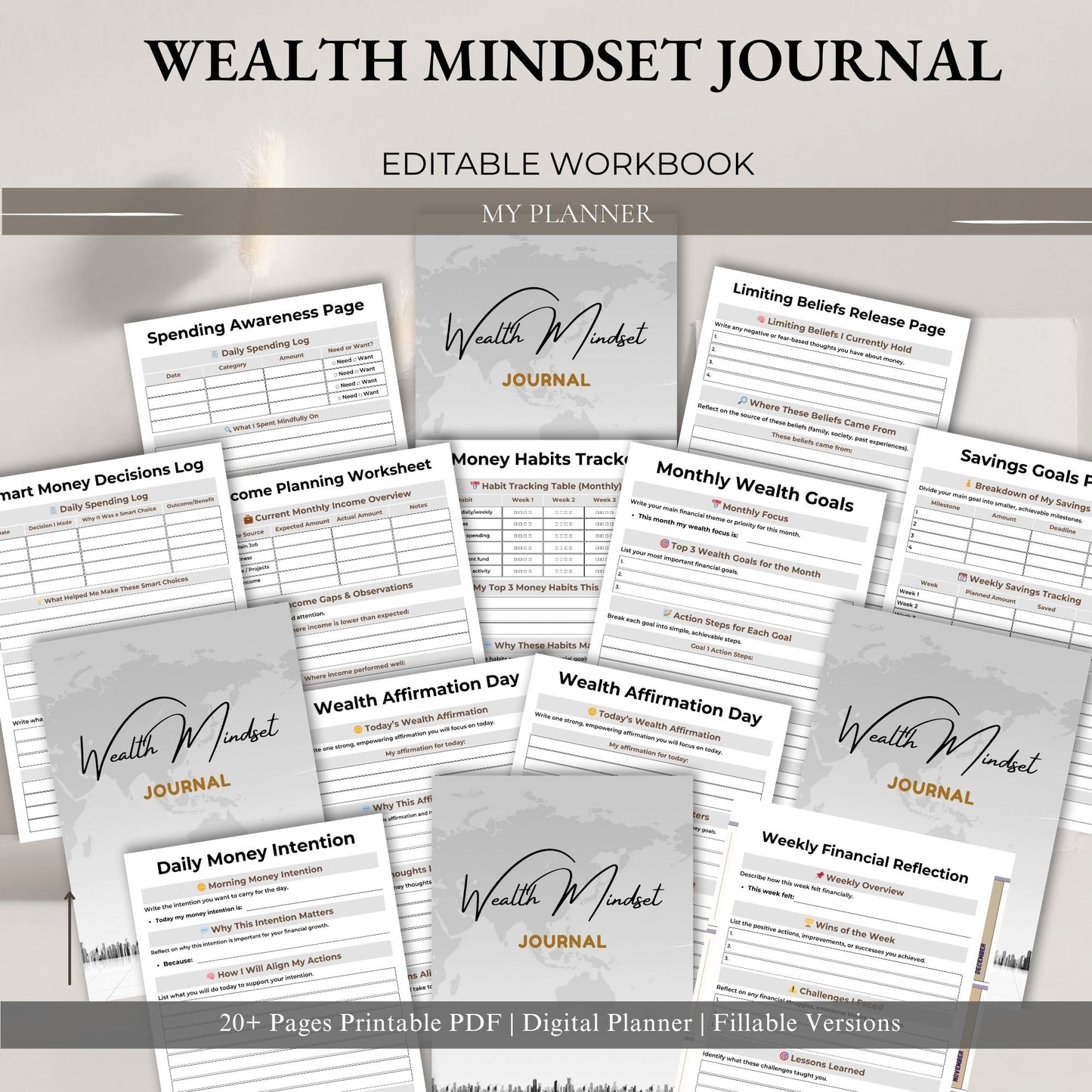 Wealth Mindset Journal Printable | Abundance Thinking, Money Growth & Success Planner