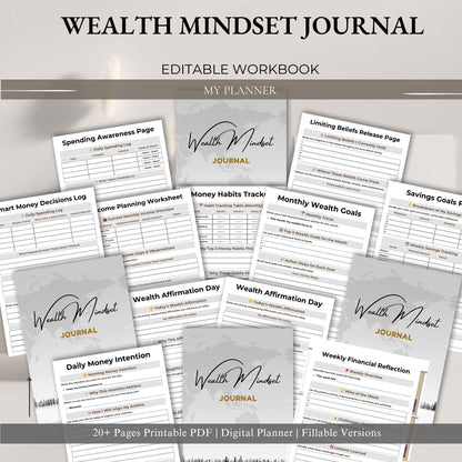 Wealth Mindset Journal Printable | Abundance Thinking, Money Growth & Success Planner