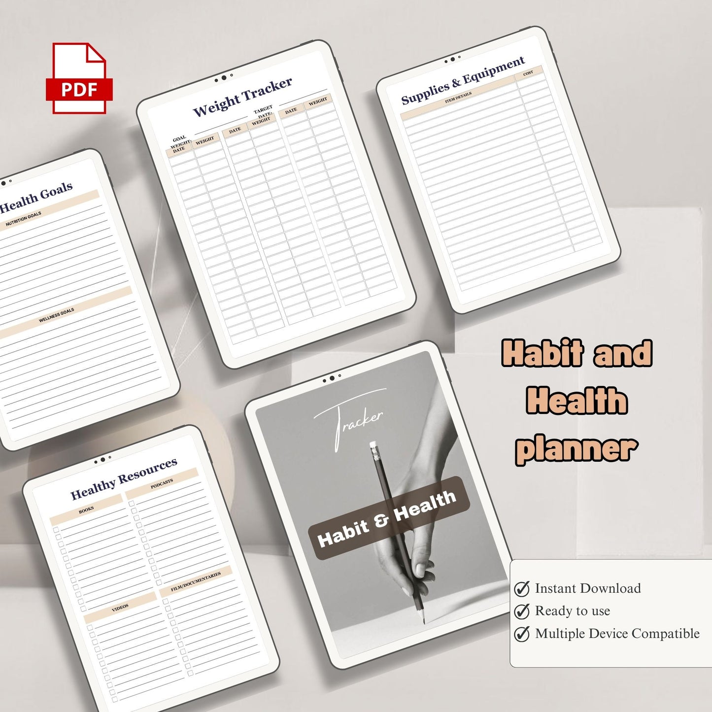 Habit and Health Planner Printable | Wellness Tracker | Daily Habit Tracker | Self Care Planner | Fitness & Health Journal PDF