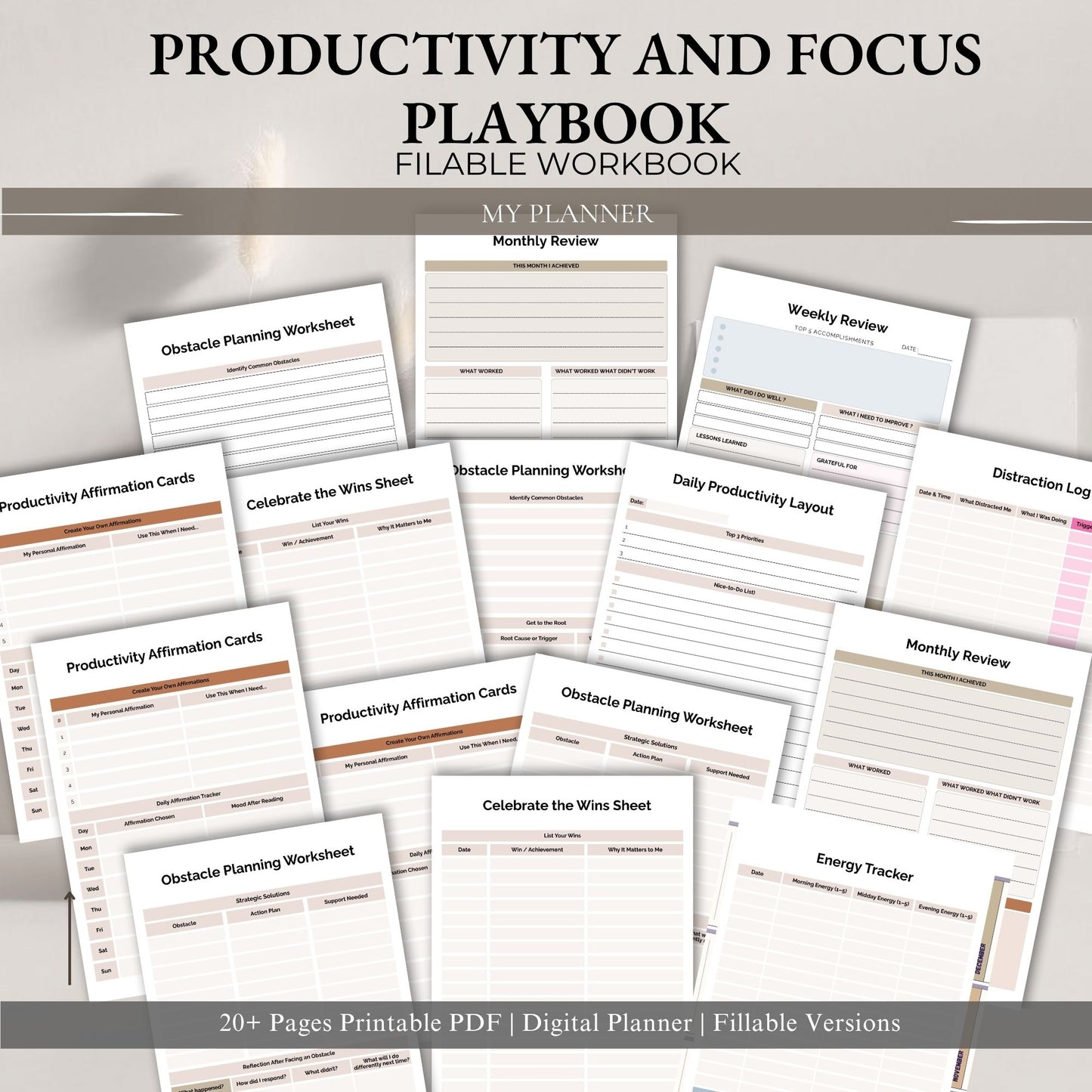 Productivity & Focus Playbook Printable | Time Management & Deep Work Planner