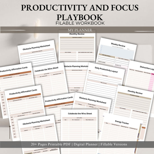 Productivity & Focus Playbook Printable | Time Management & Deep Work Planner