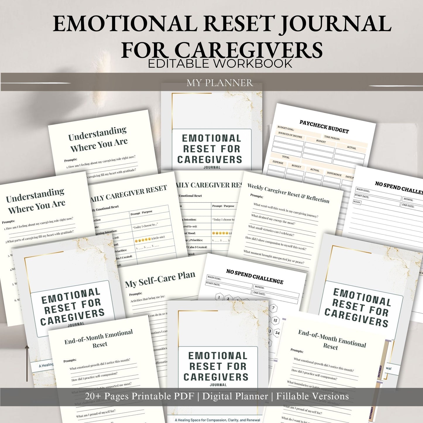 Emotional Reset Journal for Caregivers | Self Care & Stress Relief Planner | Mental Wellness Journal | Burnout Recovery Journal
