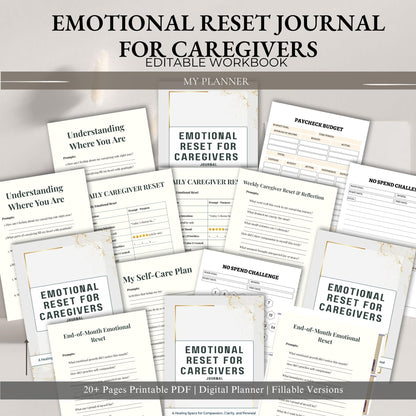 Emotional Reset Journal for Caregivers | Self Care & Stress Relief Planner | Mental Wellness Journal | Burnout Recovery Journal