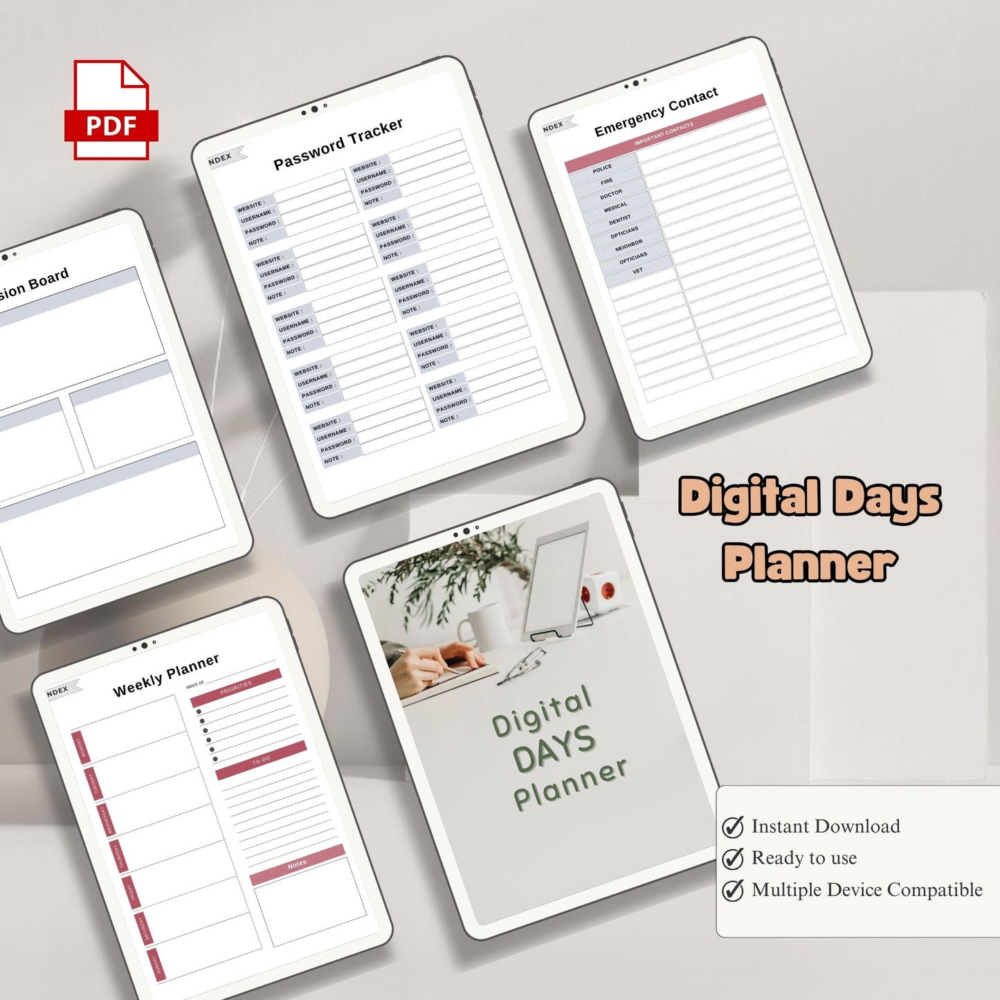 Digital Days Planner | Daily Digital Planner | Editable Planner PDF | Productivity Planner Digital | Tablet Planner