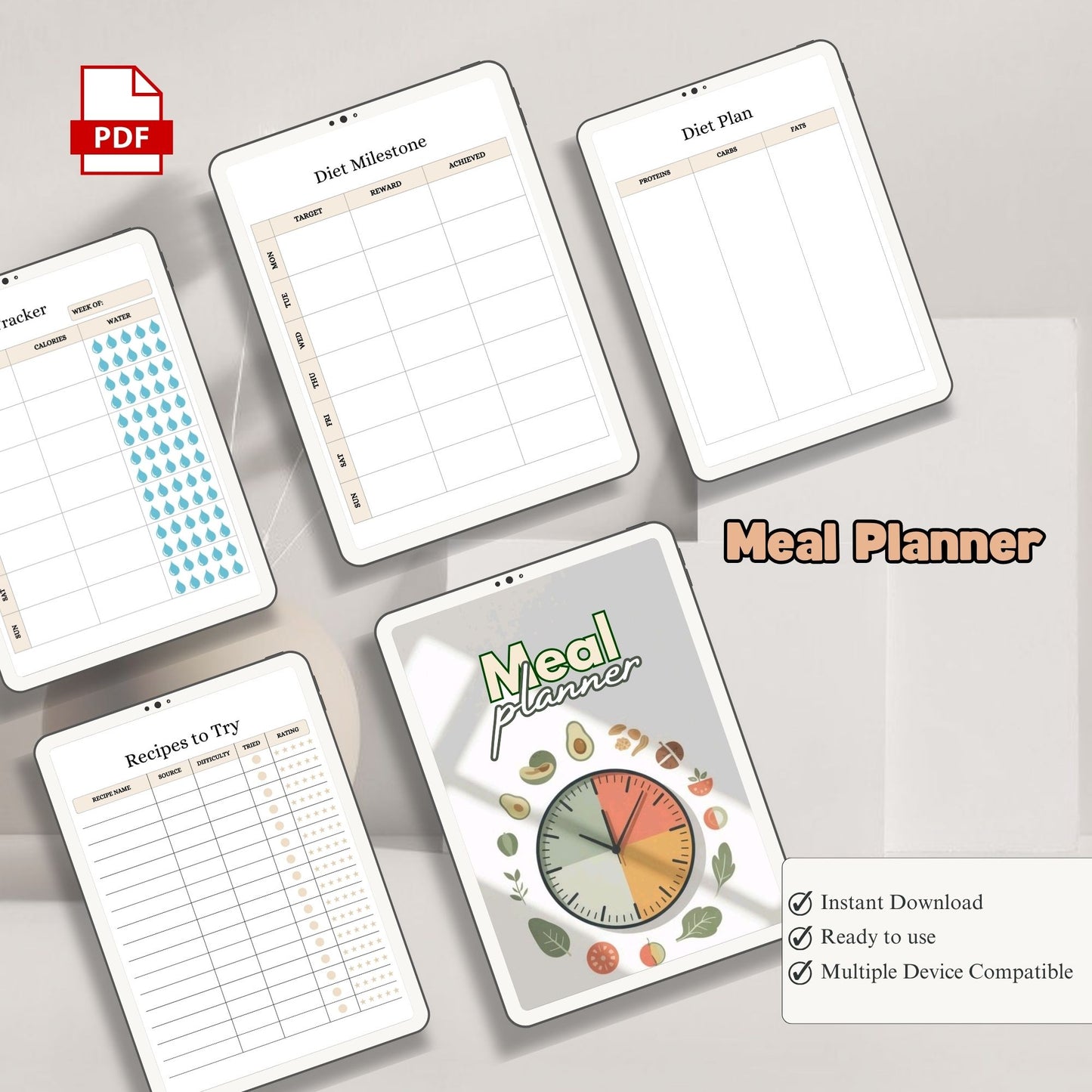 Meal Planner Printable | Weekly Meal Planner | Grocery List Planner | Meal Prep Planner | Healthy Eating Planner PDF