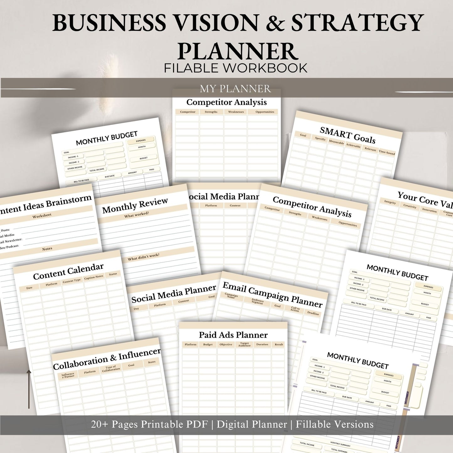 Business Vision & Strategy Planner Printable | Goal Setting & Growth Workbook