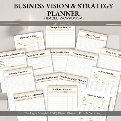 Business Vision & Strategy Planner Printable | Goal Setting & Growth Workbook