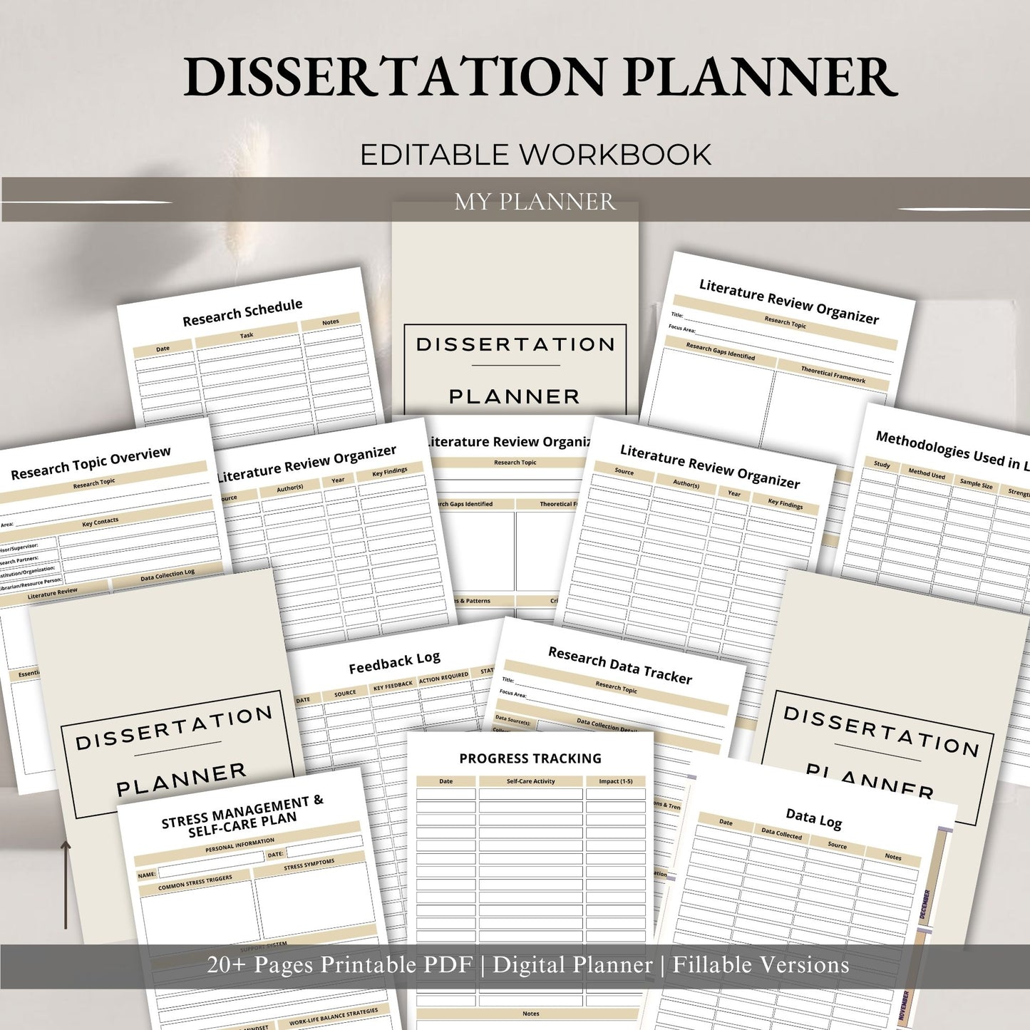 Dissertation Planner | Thesis & Research Planner | PhD Writing Planner | Academic Project Organizer PDF