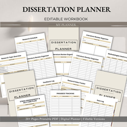 Dissertation Planner | Thesis & Research Planner | PhD Writing Planner | Academic Project Organizer PDF