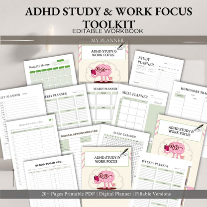 ADHD Study & Work Focus Toolkit | Productivity System for Students & Professionals | Focus Planner & Task Management