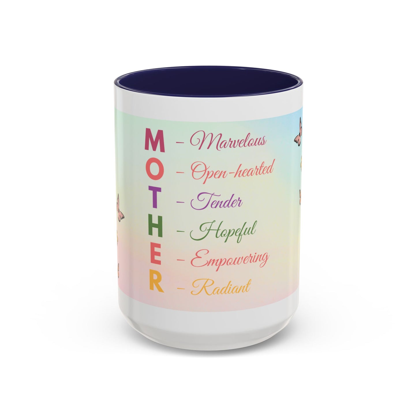 Mother Acronym Coffee Mug — Pastel Butterflies Mother Definition Gift (11/15oz)